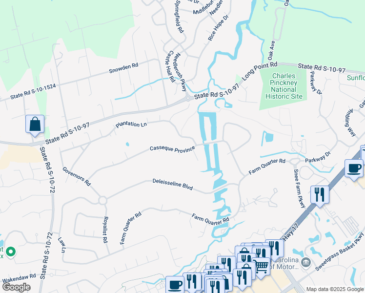map of restaurants, bars, coffee shops, grocery stores, and more near 952 Casseque Province in Mount Pleasant