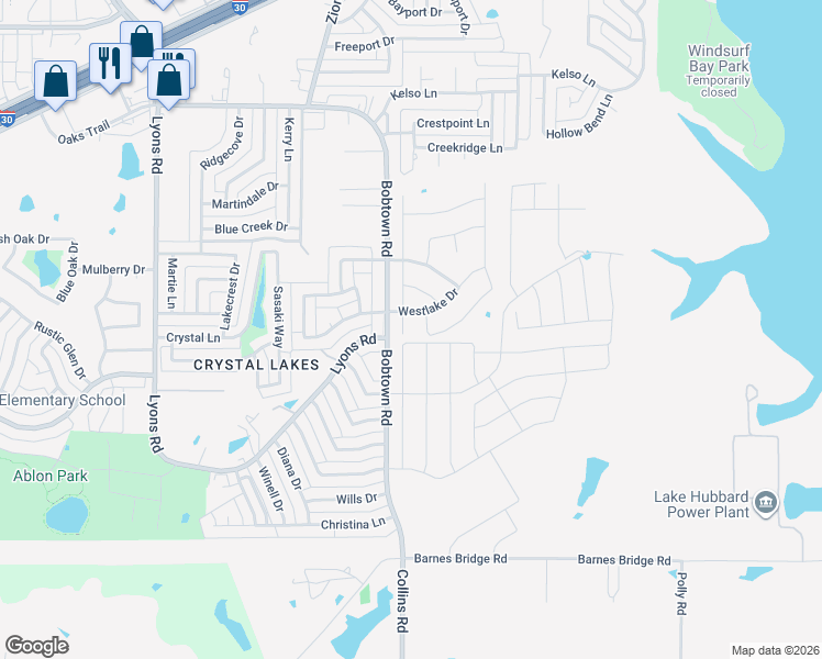 map of restaurants, bars, coffee shops, grocery stores, and more near 5310 Hidden Creek Road in Garland