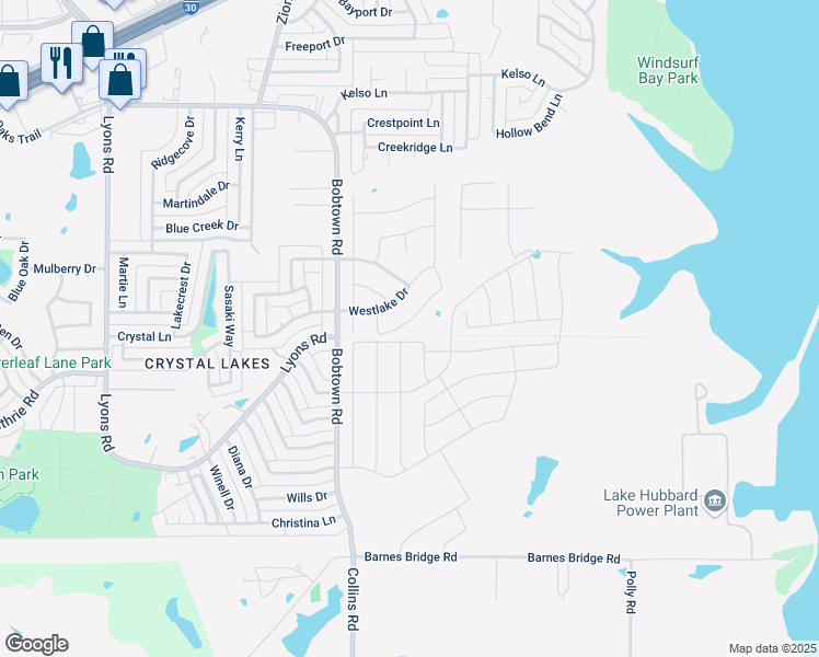 map of restaurants, bars, coffee shops, grocery stores, and more near 4814 Clamdigger Way in Garland