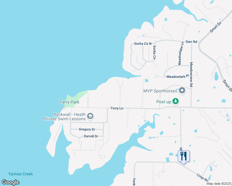 map of restaurants, bars, coffee shops, grocery stores, and more near 480 Terry Lane in Heath