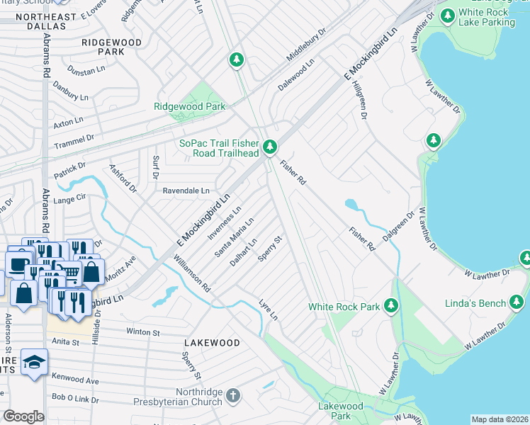 map of restaurants, bars, coffee shops, grocery stores, and more near 6959 Dalhart Lane in Dallas