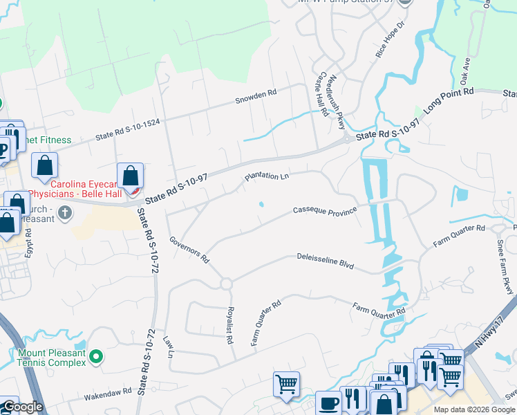 map of restaurants, bars, coffee shops, grocery stores, and more near 909 Harvest Way in Mount Pleasant