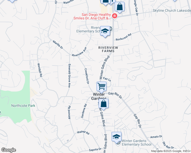 map of restaurants, bars, coffee shops, grocery stores, and more near 9026 Winter Gardens Boulevard in Lakeside