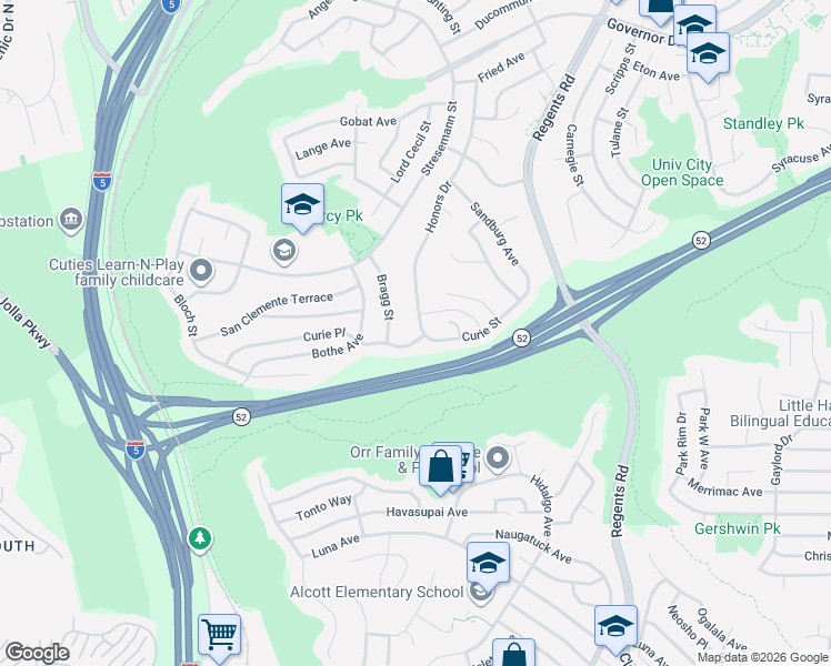 map of restaurants, bars, coffee shops, grocery stores, and more near 2913 Curie Street in San Diego