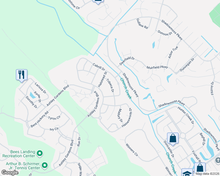 map of restaurants, bars, coffee shops, grocery stores, and more near 529 Tribeca Drive in Charleston