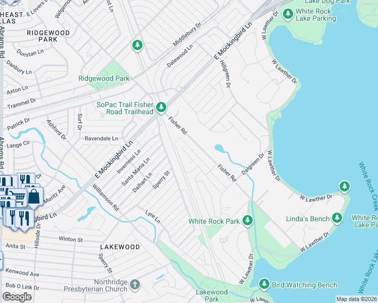 map of restaurants, bars, coffee shops, grocery stores, and more near 7223 Brennans Drive in Dallas