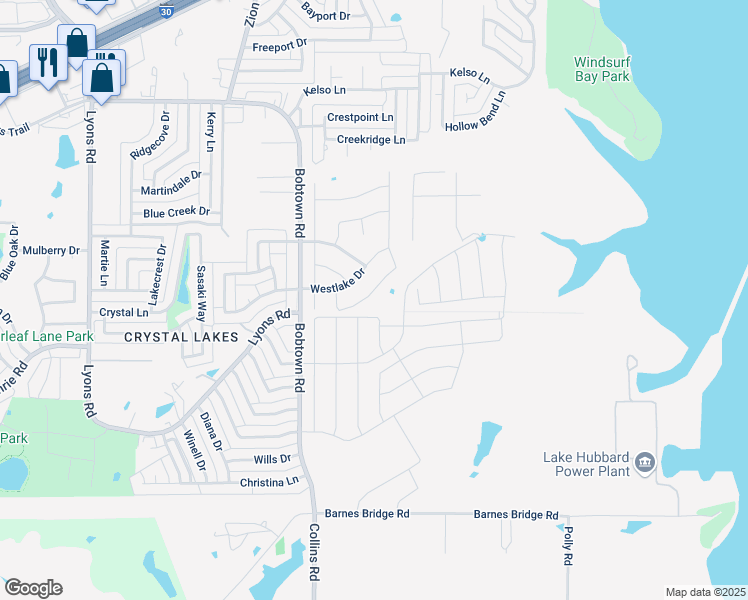 map of restaurants, bars, coffee shops, grocery stores, and more near 4814 Clamdigger Way in Garland