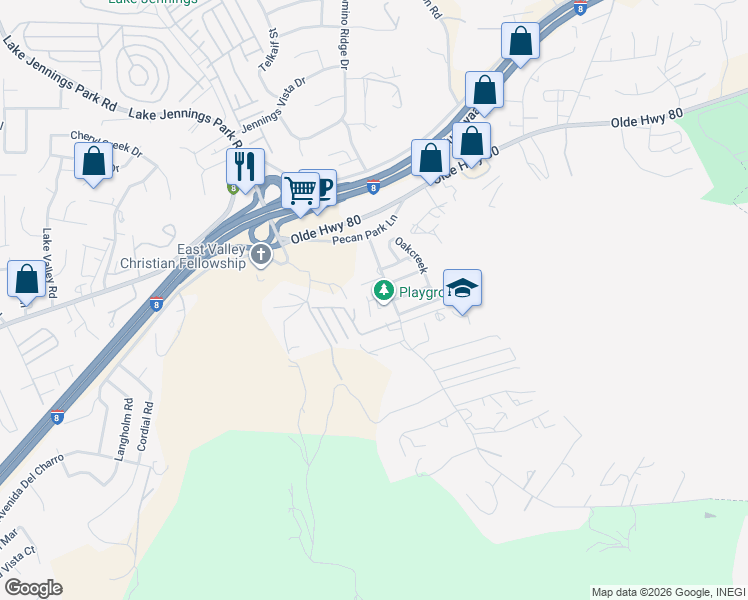 map of restaurants, bars, coffee shops, grocery stores, and more near 14261 Rios Canyon Road in El Cajon