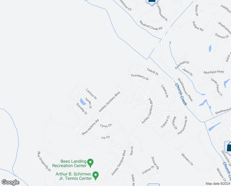 map of restaurants, bars, coffee shops, grocery stores, and more near 1235 Ashley Garden Boulevard in Charleston