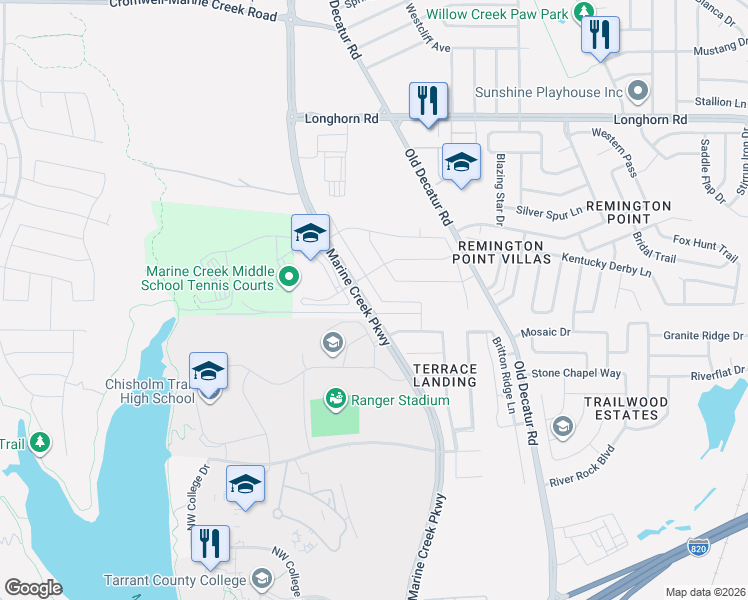 map of restaurants, bars, coffee shops, grocery stores, and more near 5801 Comanche Peak Drive in Fort Worth