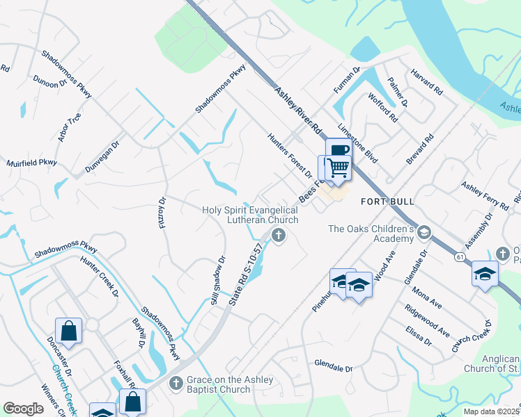 map of restaurants, bars, coffee shops, grocery stores, and more near 2945 Dove Haven Court in Charleston