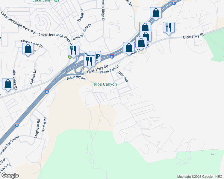map of restaurants, bars, coffee shops, grocery stores, and more near 14261 Rios Canyon Road in El Cajon