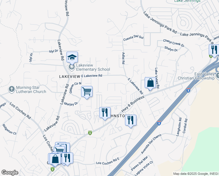 map of restaurants, bars, coffee shops, grocery stores, and more near 9129 Gotta Place in Lakeside