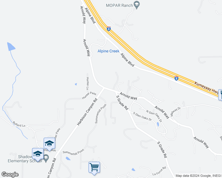 map of restaurants, bars, coffee shops, grocery stores, and more near 412 Arnold Way in Alpine