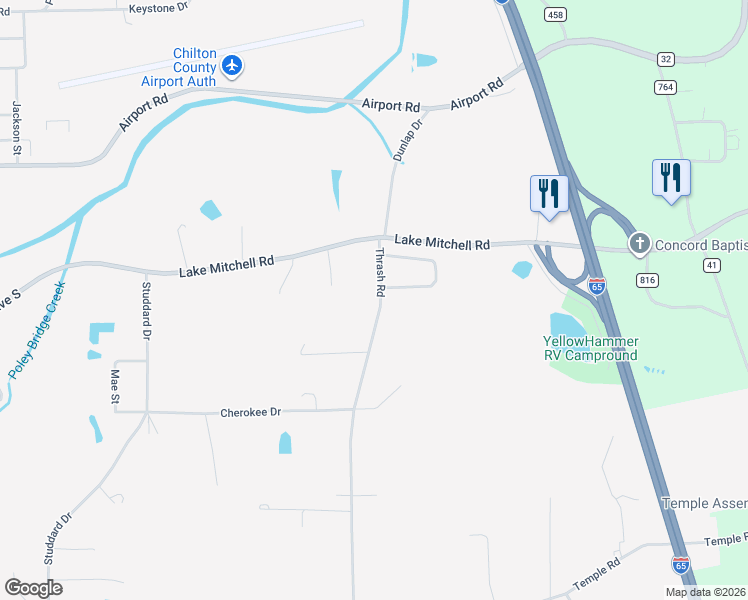map of restaurants, bars, coffee shops, grocery stores, and more near 401 Thrash Road in Clanton