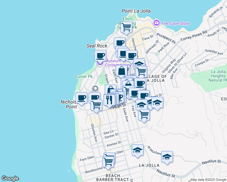 map of restaurants, bars, coffee shops, grocery stores, and more near 718 Silver Street in San Diego