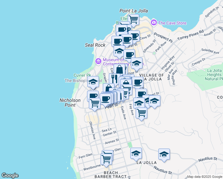map of restaurants, bars, coffee shops, grocery stores, and more near 718 Silver Street in San Diego