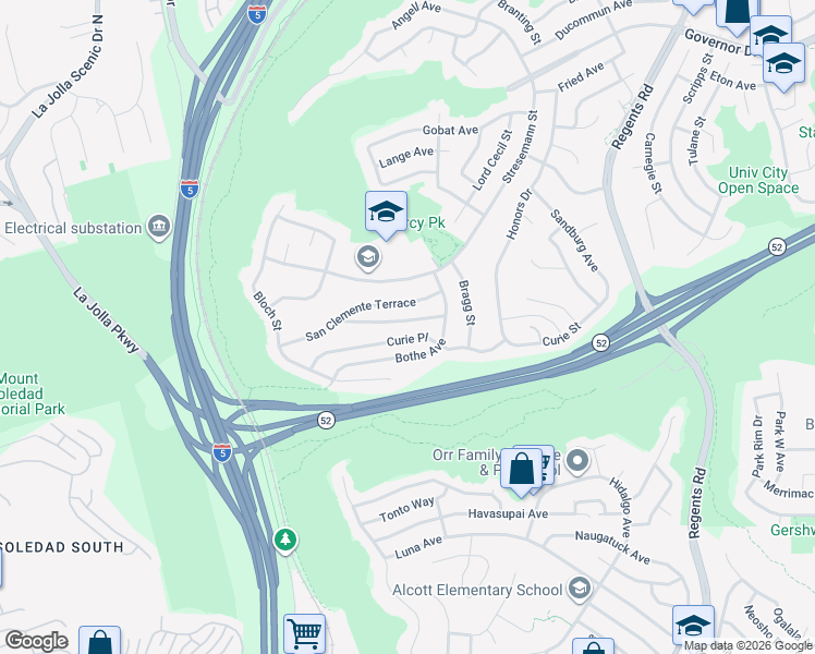map of restaurants, bars, coffee shops, grocery stores, and more near 2731 Schenley Terrace in San Diego