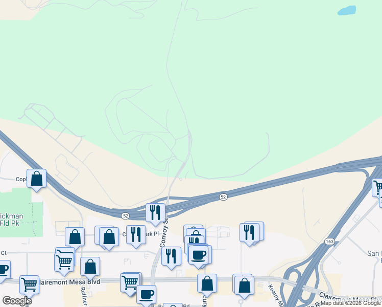 map of restaurants, bars, coffee shops, grocery stores, and more near 6460 Convoy Street in San Diego