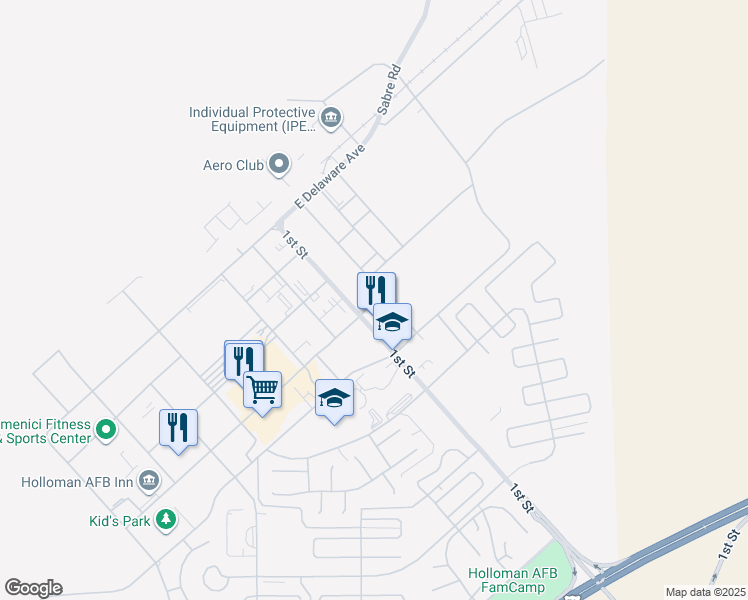 map of restaurants, bars, coffee shops, grocery stores, and more near 541 New Mexico Avenue in Holloman Air Force Base
