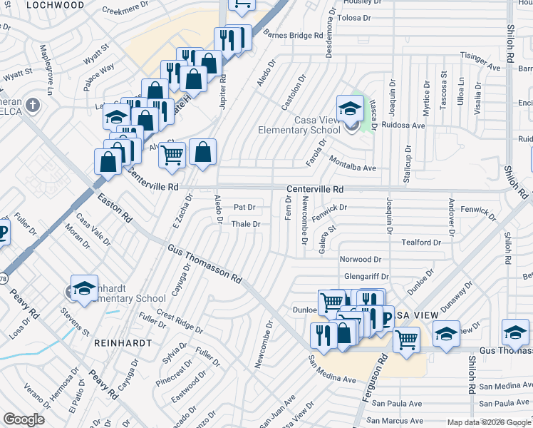 map of restaurants, bars, coffee shops, grocery stores, and more near 1804 Thale Drive in Dallas