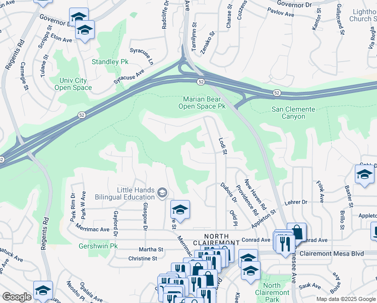 map of restaurants, bars, coffee shops, grocery stores, and more near 4131 Cole Way in San Diego