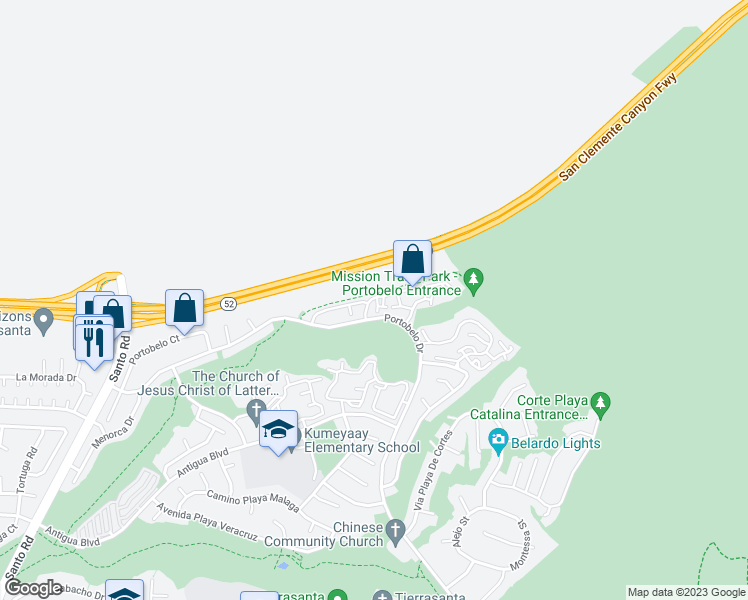 map of restaurants, bars, coffee shops, grocery stores, and more near 11110 Portobelo Drive in San Diego