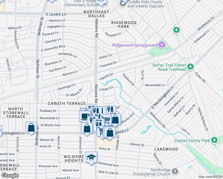 map of restaurants, bars, coffee shops, grocery stores, and more near 6503 Lange Circle in Dallas