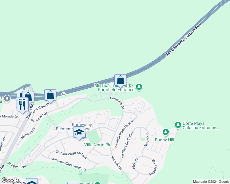 map of restaurants, bars, coffee shops, grocery stores, and more near 11136 Portobelo Drive in San Diego