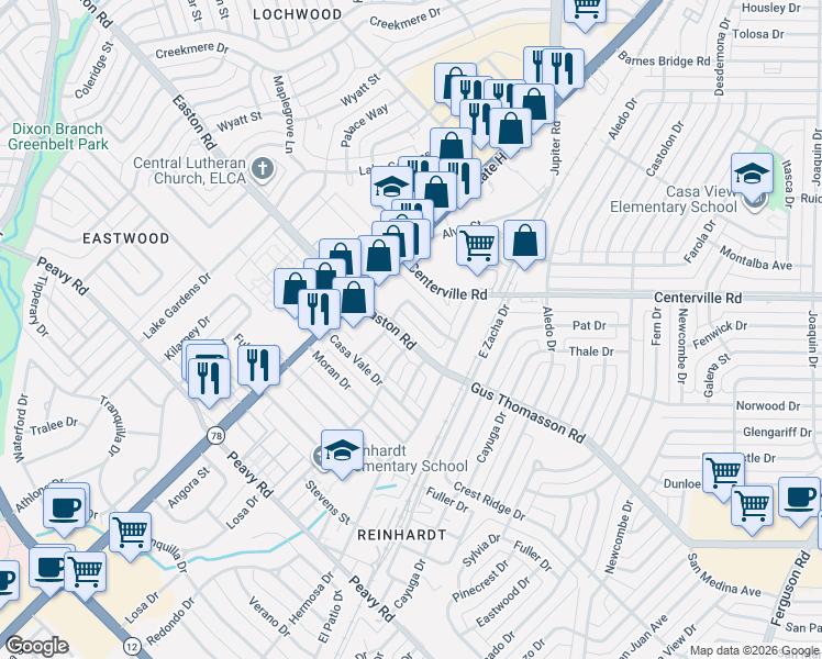 map of restaurants, bars, coffee shops, grocery stores, and more near 1311 Rio Hondo Drive in Dallas