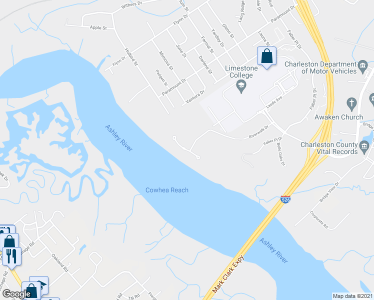 map of restaurants, bars, coffee shops, grocery stores, and more near 4395 Stoney Poynt Court in North Charleston