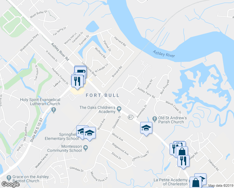 map of restaurants, bars, coffee shops, grocery stores, and more near 2766 Jobee Drive in Charleston