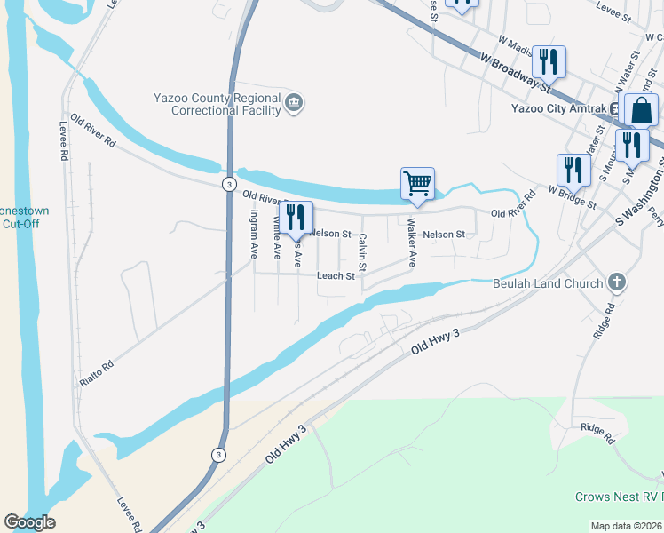 map of restaurants, bars, coffee shops, grocery stores, and more near 706 Gentle Ben Avenue in Yazoo City