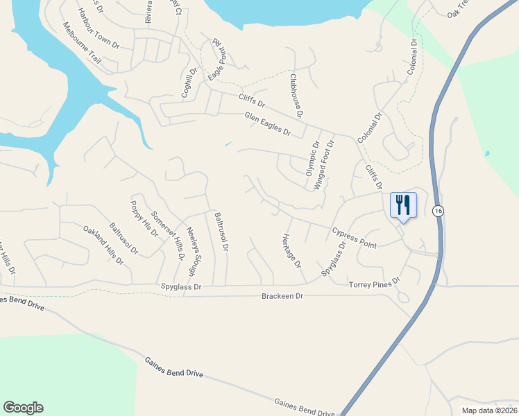 map of restaurants, bars, coffee shops, grocery stores, and more near 545 Cypress Point in Graford