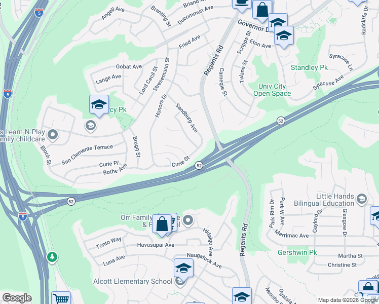 map of restaurants, bars, coffee shops, grocery stores, and more near 5422 Dalen Avenue in San Diego