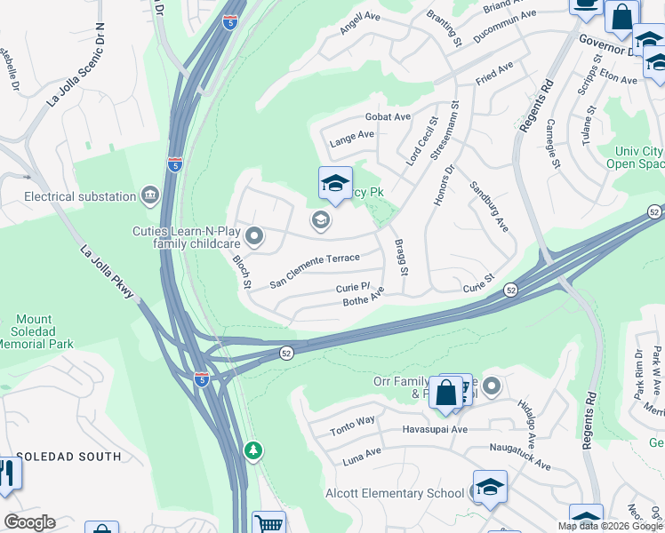 map of restaurants, bars, coffee shops, grocery stores, and more near 2695 San Clemente Terrace in San Diego