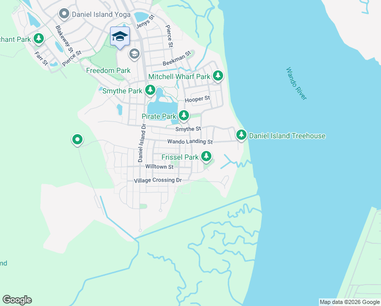 map of restaurants, bars, coffee shops, grocery stores, and more near 2604 Augustus Street in Charleston