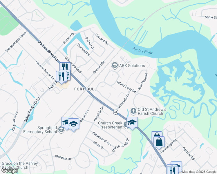 map of restaurants, bars, coffee shops, grocery stores, and more near 2766 Jobee Drive in Charleston