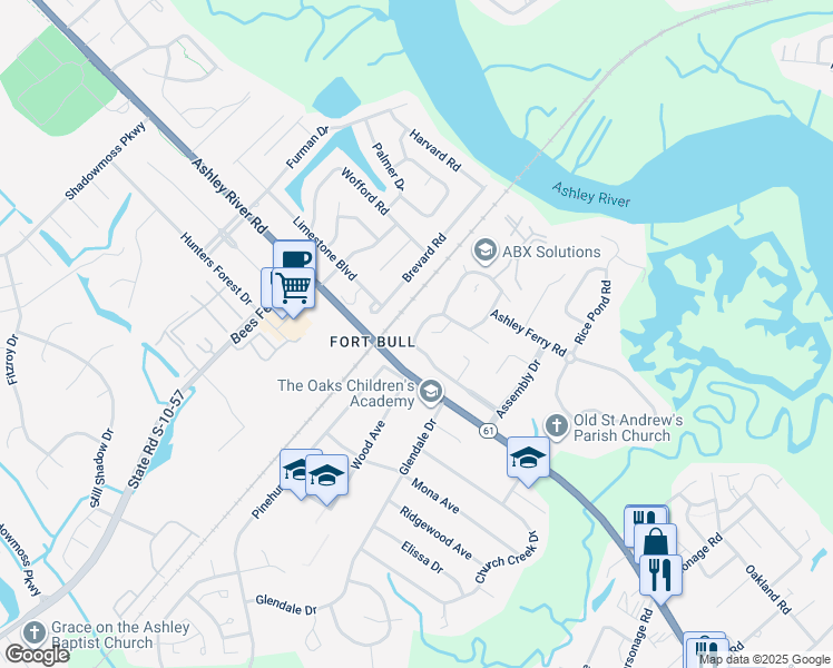 map of restaurants, bars, coffee shops, grocery stores, and more near 2761 Jobee Drive in Charleston
