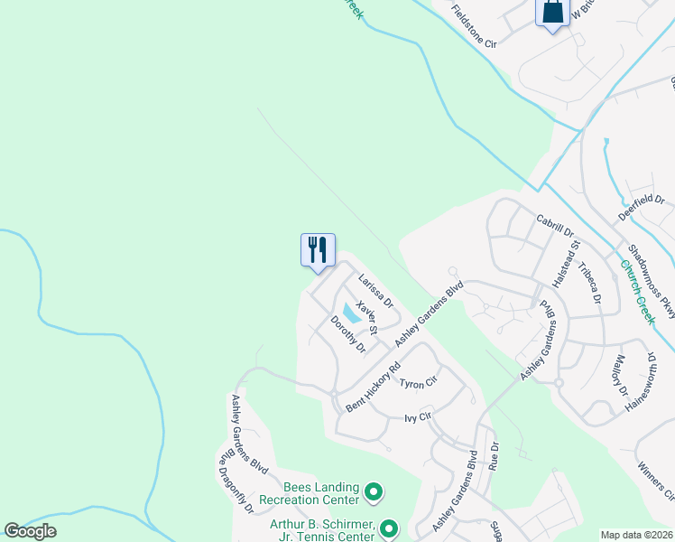 map of restaurants, bars, coffee shops, grocery stores, and more near 225 Larissa Drive in Charleston