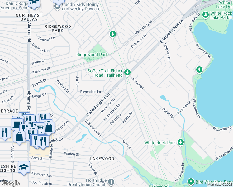 map of restaurants, bars, coffee shops, grocery stores, and more near 6906 East Mockingbird Lane in Dallas