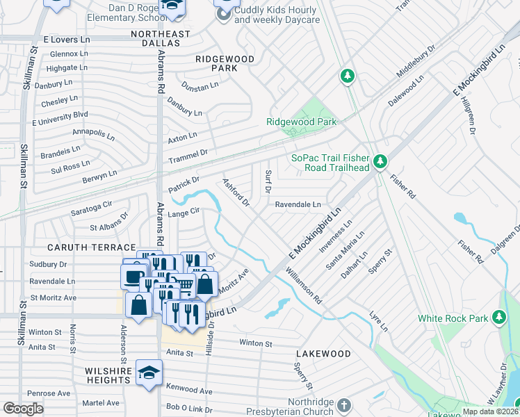 map of restaurants, bars, coffee shops, grocery stores, and more near 4510 Saint Landry Drive in Dallas