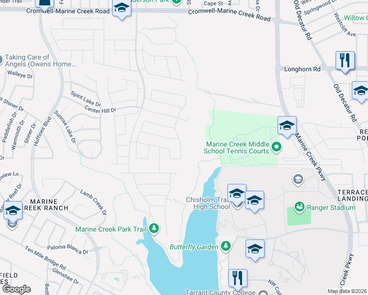 map of restaurants, bars, coffee shops, grocery stores, and more near 3100 Northwest College Drive in Fort Worth