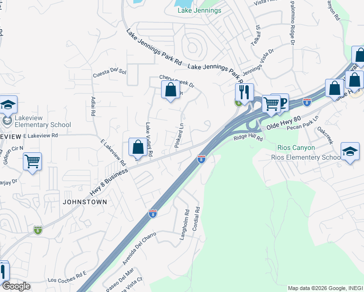 map of restaurants, bars, coffee shops, grocery stores, and more near 13801 Pinkard Way in El Cajon
