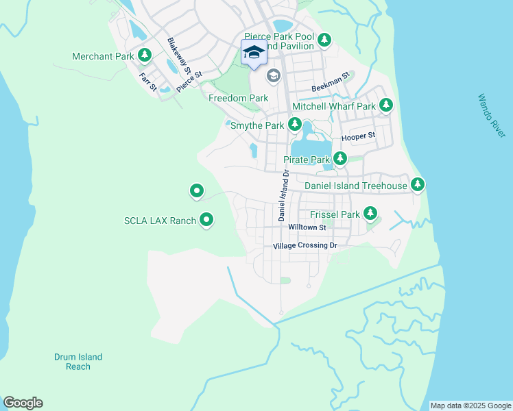 map of restaurants, bars, coffee shops, grocery stores, and more near 1637 Oak Leaf Street in Charleston