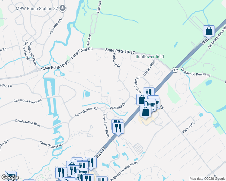 map of restaurants, bars, coffee shops, grocery stores, and more near 1132 Audubon Place in Mount Pleasant