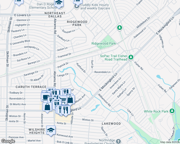 map of restaurants, bars, coffee shops, grocery stores, and more near 4510 Saint Landry Drive in Dallas