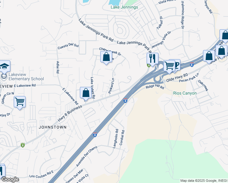 map of restaurants, bars, coffee shops, grocery stores, and more near 13803 Pinkard Way in El Cajon