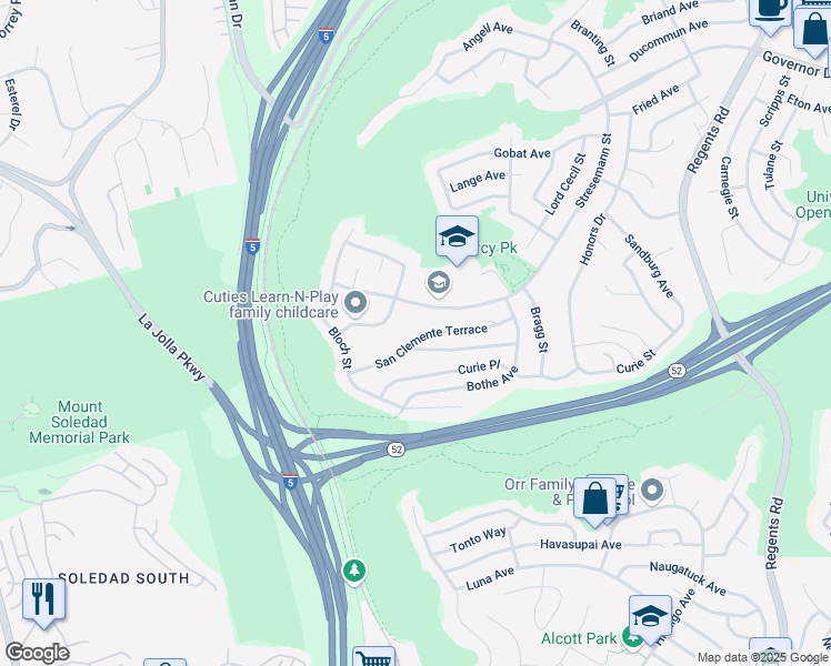map of restaurants, bars, coffee shops, grocery stores, and more near 2620 San Clemente Terrace in San Diego