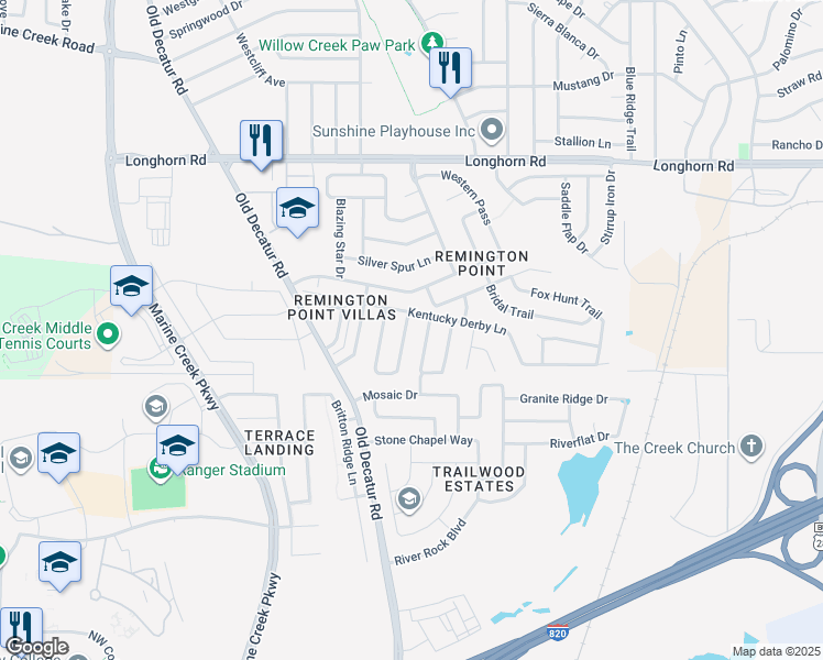 map of restaurants, bars, coffee shops, grocery stores, and more near 5812 Downs Drive in Fort Worth